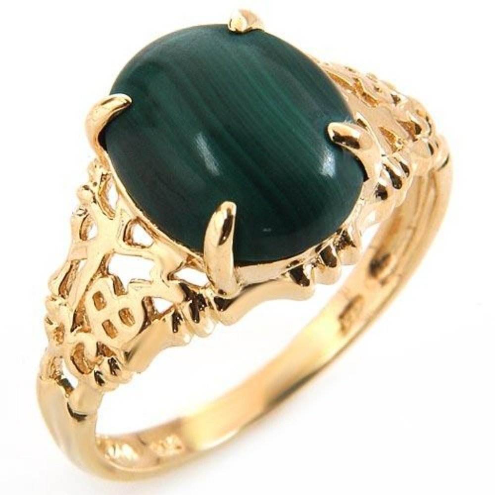 🆕️ 10K Genuine 6.20ctw Malachite Stone Gold Ring